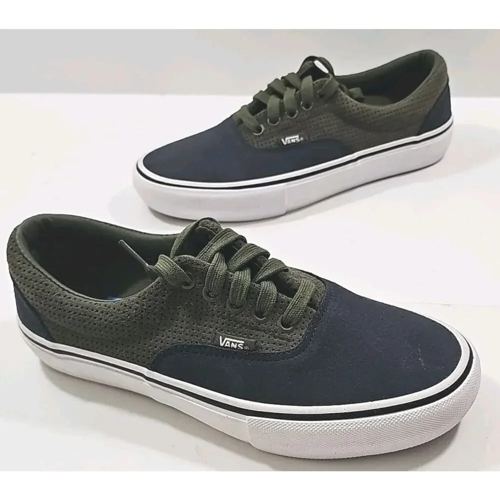 Vans~Mens 7; Woman 8.5~Olive Green/Black Era Pro Perforated Suede Sneakers Shoes